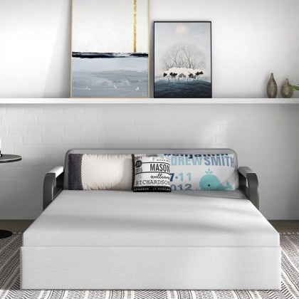 HMR - Full Sleeper Linen Upholstered Convertible with Storage in 75.6"L