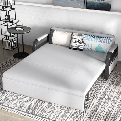 HMR - Full Sleeper Linen Upholstered Convertible with Storage in 75.6"L