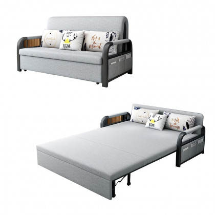 HMR - Full Sleeper Linen Upholstered Convertible with Storage in 75.6"L