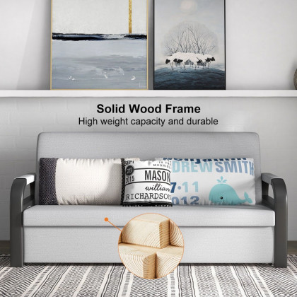 HMR - Full Sleeper Linen Upholstered Convertible with Storage in 75.6"L