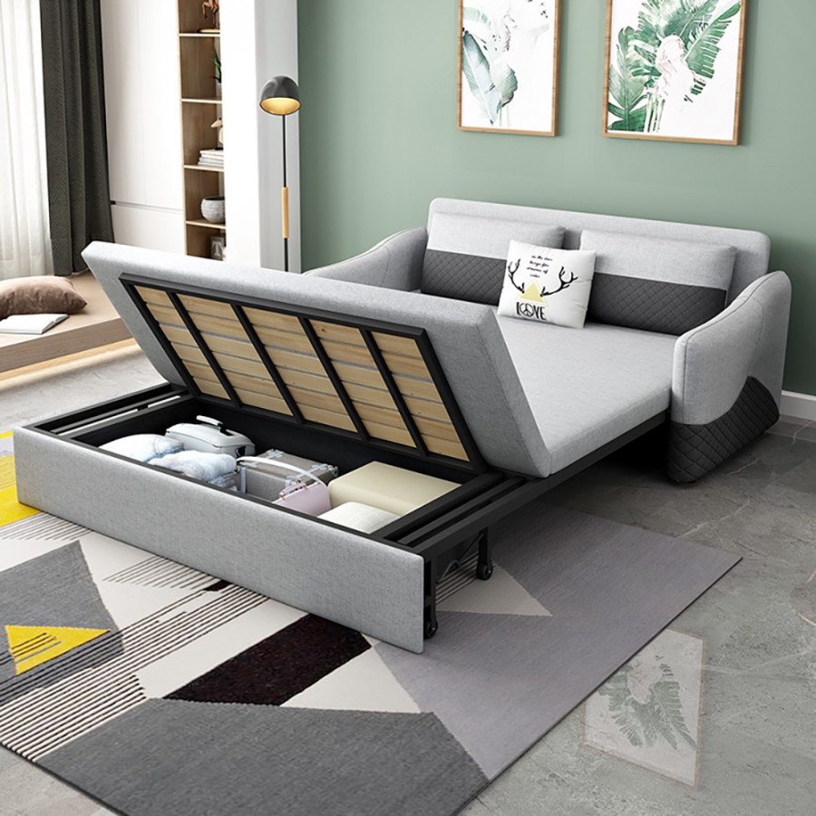 HMR - Rolla Upholstered Convertible Sofa with Storage in 78"L, Light Gray