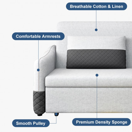 HMR - Rolla Upholstered Convertible Sofa with Storage in 78"L, Light Gray