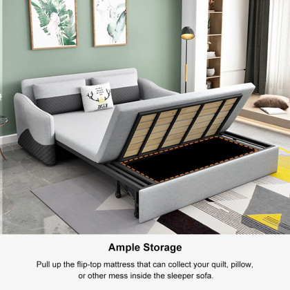 HMR - Rolla Upholstered Convertible Sofa with Storage in 78"L, Light Gray