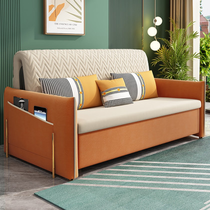 HMR - Velvet Upholstered Convertible Full Sleeper Storage in 66.1"L, Beige