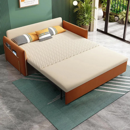 HMR - Velvet Upholstered Convertible Full Sleeper Storage in 66.1"L, Beige