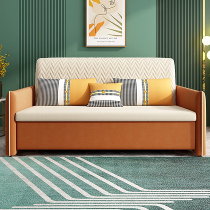 HMR - Velvet Upholstered Convertible Full Sleeper Storage in 66.1"L, Beige