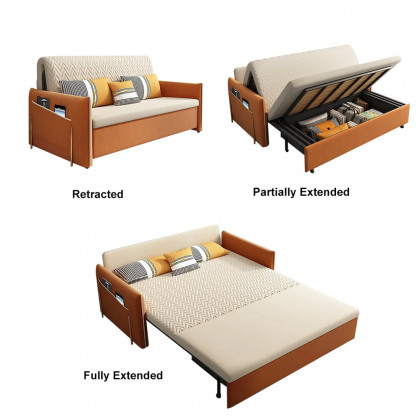 HMR - Velvet Upholstered Convertible Full Sleeper Storage in 66.1"L, Beige
