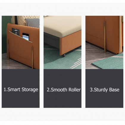 HMR - Velvet Upholstered Convertible Full Sleeper Storage in 66.1"L, Beige