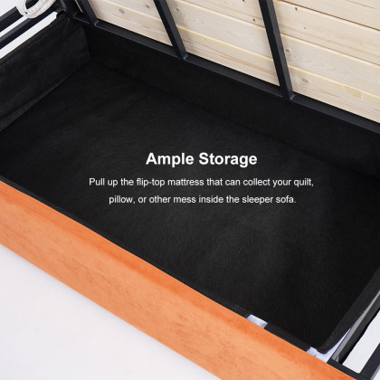 HMR - Velvet Upholstered Convertible Full Sleeper Storage in 66.1"L, Beige