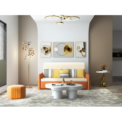 HMR - Velvet Upholstered Convertible Full Sleeper Storage in 66.1"L, Beige