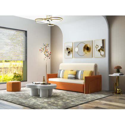 HMR - Velvet Upholstered Convertible Full Sleeper Storage in 66.1"L, Beige
