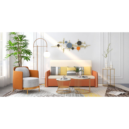 HMR - Velvet Upholstered Convertible Full Sleeper Storage in 66.1"L, Beige