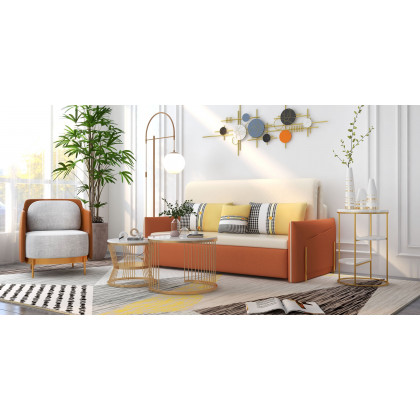 HMR - Velvet Upholstered Convertible Full Sleeper Storage in 66.1"L, Beige