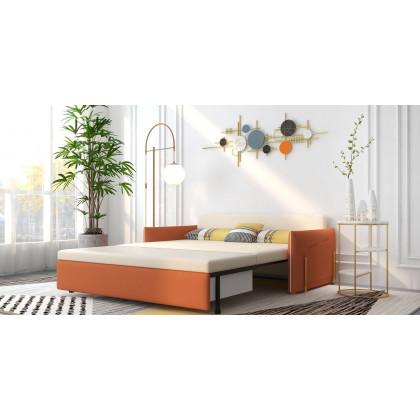HMR - Velvet Upholstered Convertible Full Sleeper Storage in 66.1"L, Beige