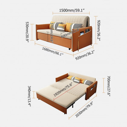 HMR - Velvet Upholstered Convertible Full Sleeper Storage in 66.1"L, Beige