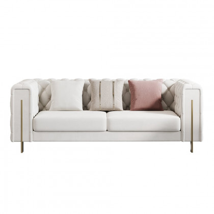 HMR - Velvet Upholstered 2-Seater Tufted Sofa in 86.6"W, White