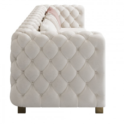 HMR - Velvet Upholstered 2-Seater Tufted Sofa in 86.6"W, White