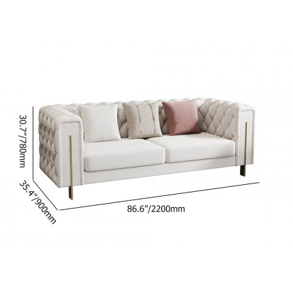 HMR - Velvet Upholstered 2-Seater Tufted Sofa in 86.6"W, White