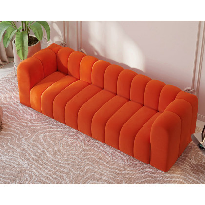 HMR Modern 3-Seater Sofa with Velvet Upholstered - Orange