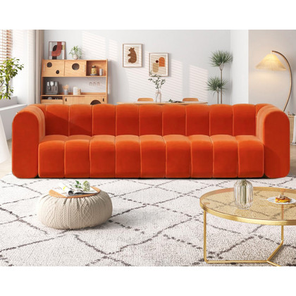 HMR Modern 3-Seater Sofa with Velvet Upholstered - Orange