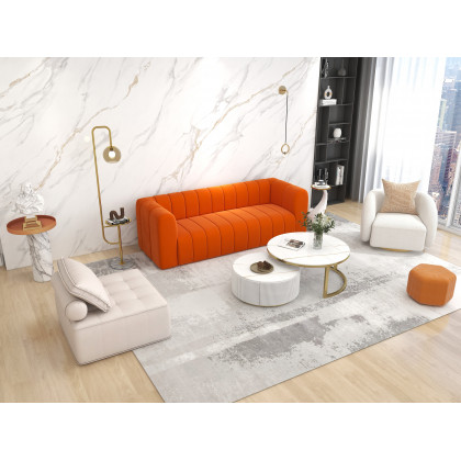 HMR Modern 3-Seater Sofa with Velvet Upholstered - Orange