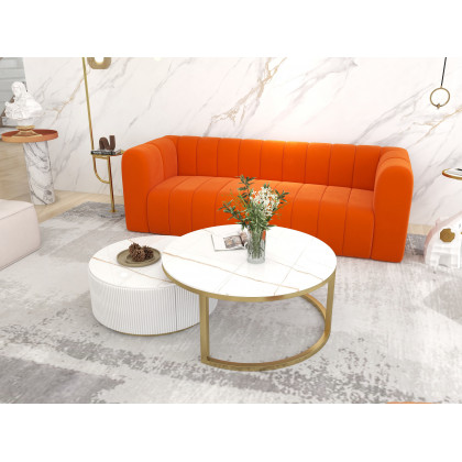HMR Modern 3-Seater Sofa with Velvet Upholstered - Orange