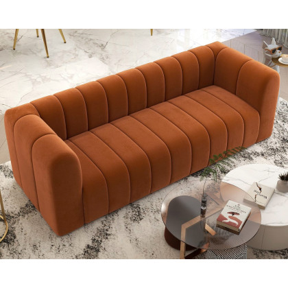 HMR Modern 3-Seater Sofa with Velvet Upholstered - Caramel