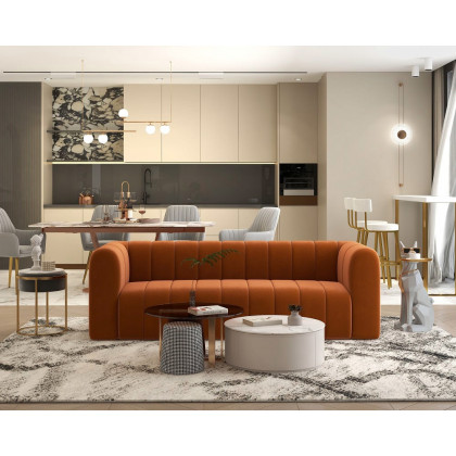 HMR Modern 3-Seater Sofa with Velvet Upholstered - Caramel