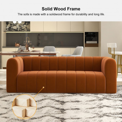 HMR Modern 3-Seater Sofa with Velvet Upholstered - Caramel