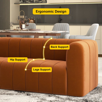 HMR Modern 3-Seater Sofa with Velvet Upholstered - Caramel