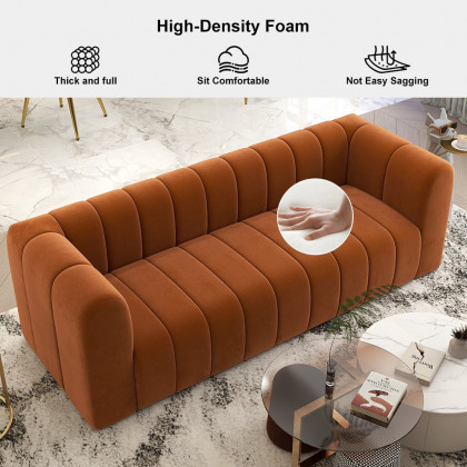 HMR Modern 3-Seater Sofa with Velvet Upholstered - Caramel