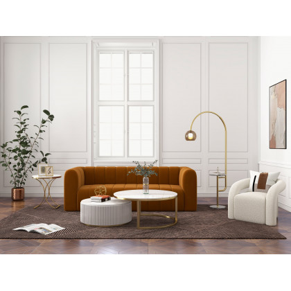 HMR Modern 3-Seater Sofa with Velvet Upholstered - Caramel