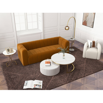HMR Modern 3-Seater Sofa with Velvet Upholstered - Caramel
