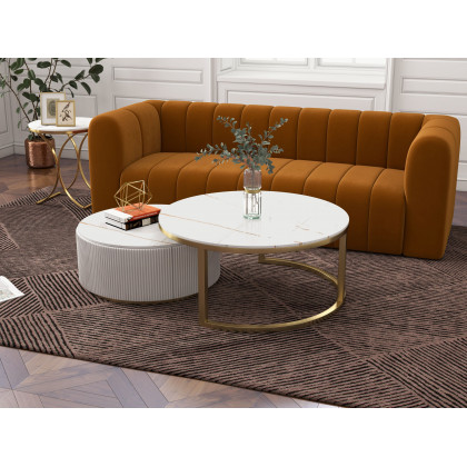 HMR Modern 3-Seater Sofa with Velvet Upholstered - Caramel