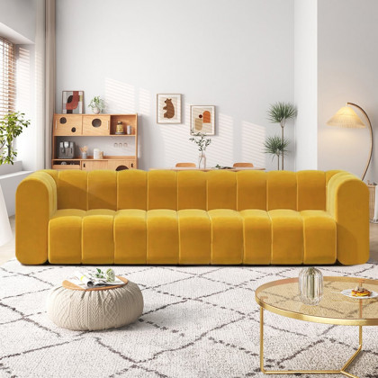 HMR Modern 3-Seater Sofa with Velvet Upholstered - Yellow