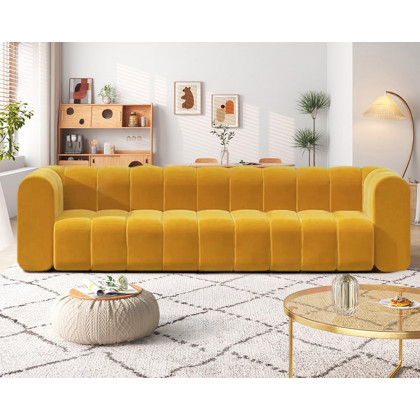 HMR Modern 3-Seater Sofa with Velvet Upholstered - Yellow