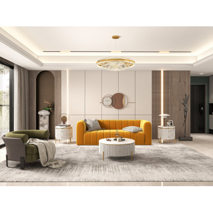HMR Modern 3-Seater Sofa with Velvet Upholstered - Yellow