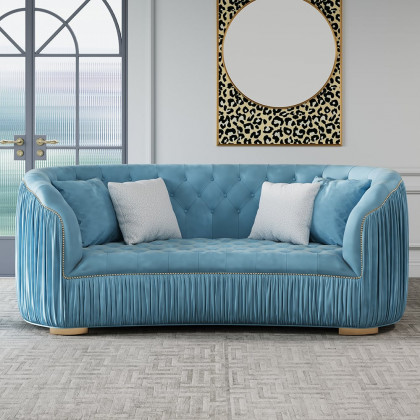 HMR - Velvet Upholstered 3-Seater Sofa in 83"W, Blue