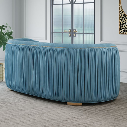 HMR - Velvet Upholstered 3-Seater Sofa in 83"W, Blue