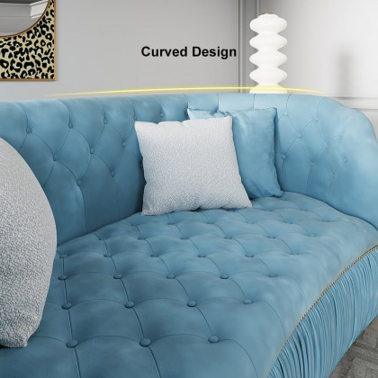 HMR - Velvet Upholstered 3-Seater Sofa in 83"W, Blue