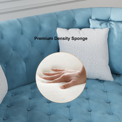 HMR - Velvet Upholstered 3-Seater Sofa in 83"W, Blue