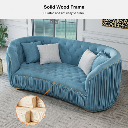 HMR - Velvet Upholstered 3-Seater Sofa in 83"W, Blue