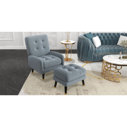 HMR - Velvet Upholstered 3-Seater Sofa in 83"W, Blue