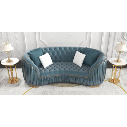HMR - Velvet Upholstered 3-Seater Sofa in 83"W, Blue