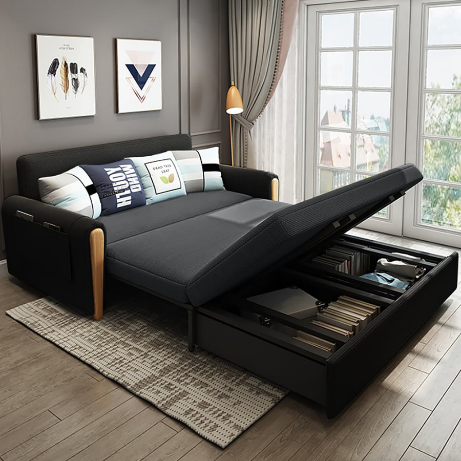 HMR - Upholstered Convertible Sofa Bed with Storage in 82"W, Gray