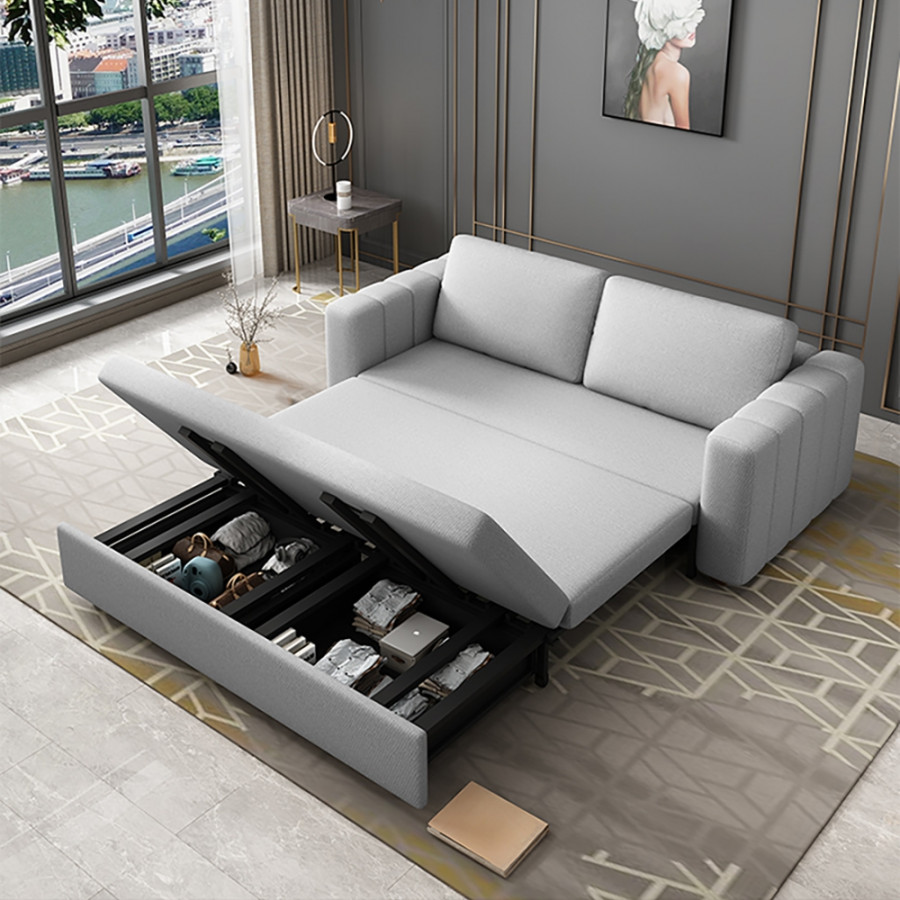 HMR - King 3-Seater Convertible Sleeper Sofa with Linen Upholstery