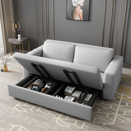HMR King 3-Seater Convertible Sleeper Sofa with Linen Upholstery - Gray