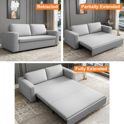 HMR King 3-Seater Convertible Sleeper Sofa with Linen Upholstery - Gray