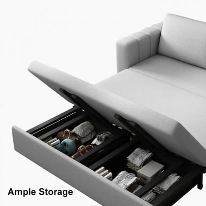 HMR King 3-Seater Convertible Sleeper Sofa with Linen Upholstery - Gray