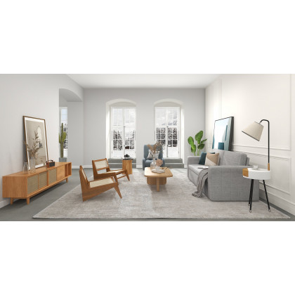 HMR King 3-Seater Convertible Sleeper Sofa with Linen Upholstery - Gray